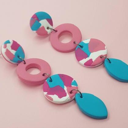 Turquoise Pink Retro Colorful Summer Polymerclay..