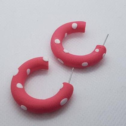 Little Hoops Earrings Polka Dots Modern Style..