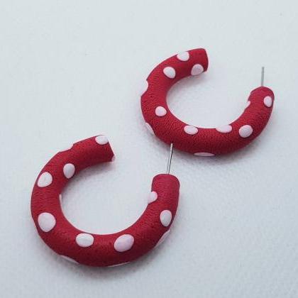 Little Hoops Earrings Polka Dots Modern Style..