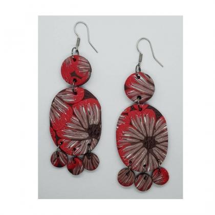 Cane Flower Retro Polymerclay Statement Earrings..