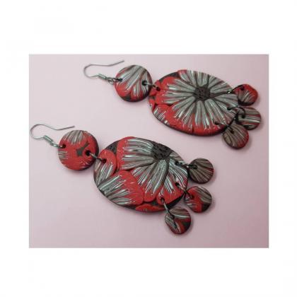Cane Flower Retro Polymerclay Statement Earrings..