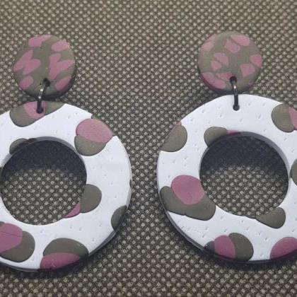 Lilac Leopard Print Polymerclay Statement Earrings..
