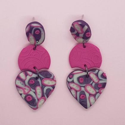 Purple Fuchsia Style Heart Dangle Polymerclay..