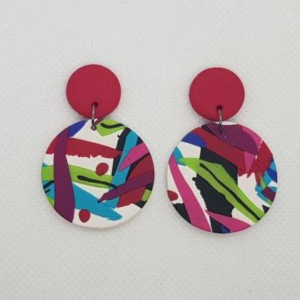 Dangle Retro Polymer Clay 80s Statement Colorful..