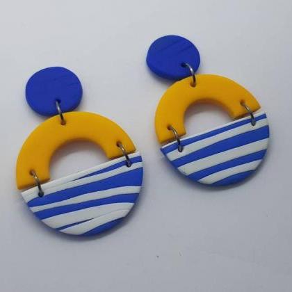 Stripes Round Statement Polymerclay Earrings..