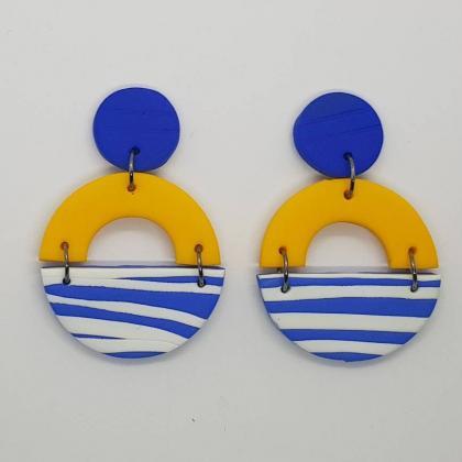 Stripes Round Statement Polymerclay Earrings..