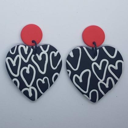 Heart Cuori Statement Earrings Polymer Clay..