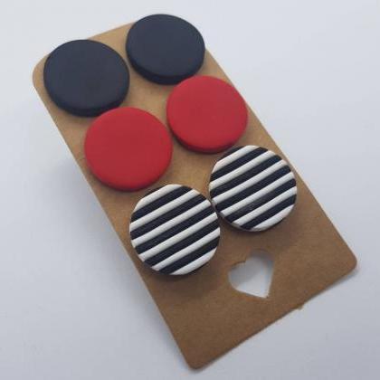 3 Pack Round Studs Polymerclay Earrings Stripes..