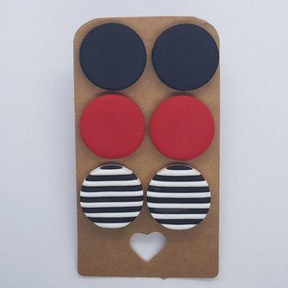 3 Pack Round Studs Polymerclay Earrings Stripes..