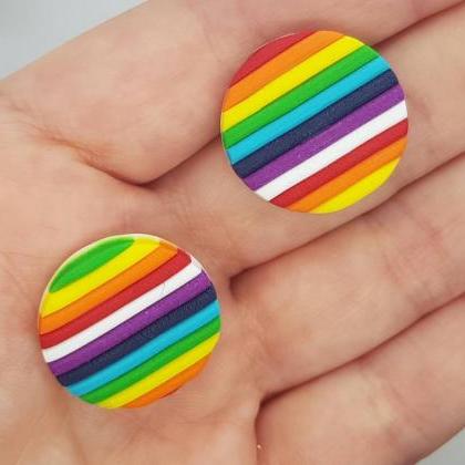 3 Pack Round Studs Polymerclay Earrings Rainbow..