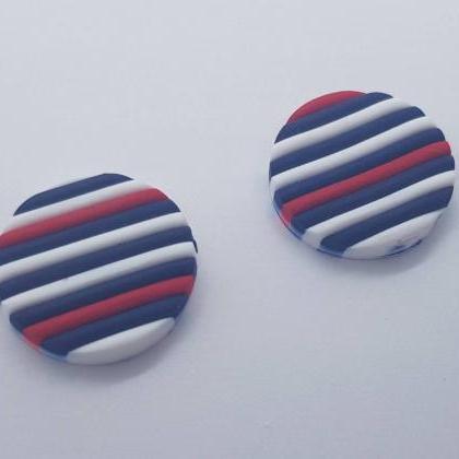 Little Stripes Studs Polymerclay Earrings Red Blu..