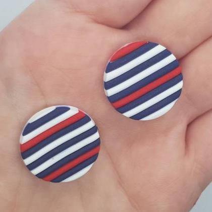 Little Stripes Studs Polymerclay Earrings Red Blu..