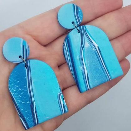 Oceano Blu Statement Earrings Polymer Clay..