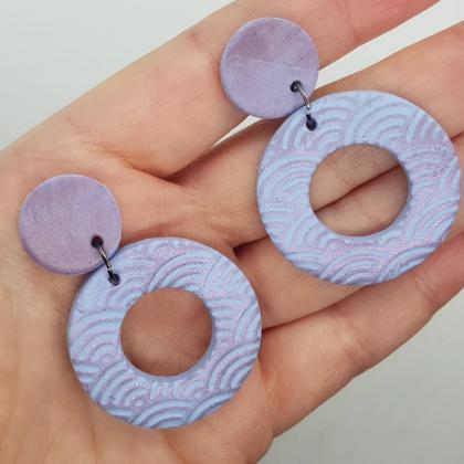 Iridescent Lilac Statement Earrings Polymer Clay..