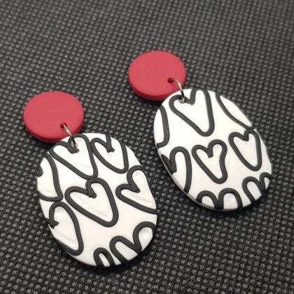 Heart Cuori Statement Earrings Polymer Clay..