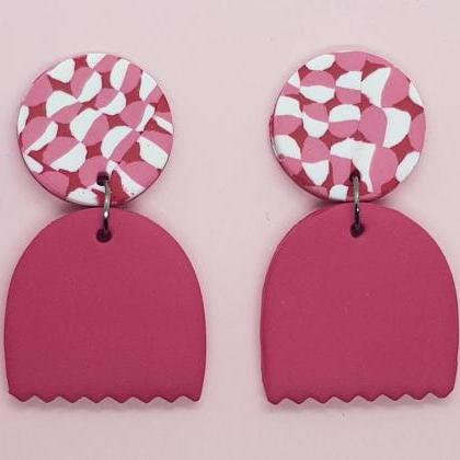 Irregular Pink White Oval Statement Earrings..