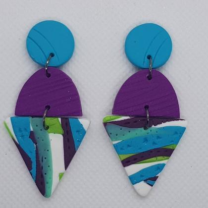 Triangle Green Turquoise Statement Earrings..