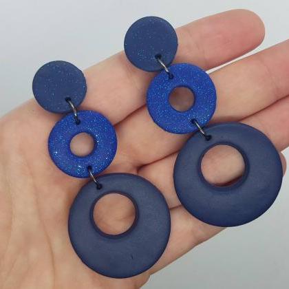 Dangle Polymer Clay Style Earrings Orecchini Blu..