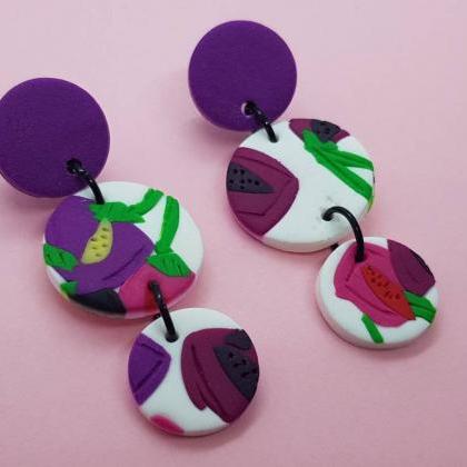 Flowers Polymerclay Statement Earrings Polymer..