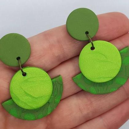 Green Kaki Polymerclay Statement Earrings Polymer..