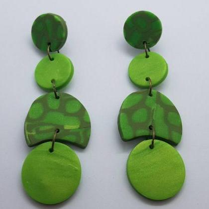 Green Kaki Polymerclay Statement Earrings Polymer..