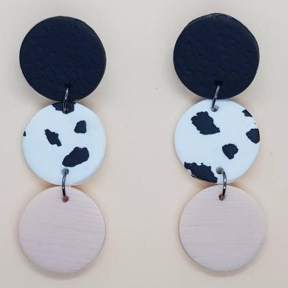 Pink White Black Polymerclay Statement Earrings..