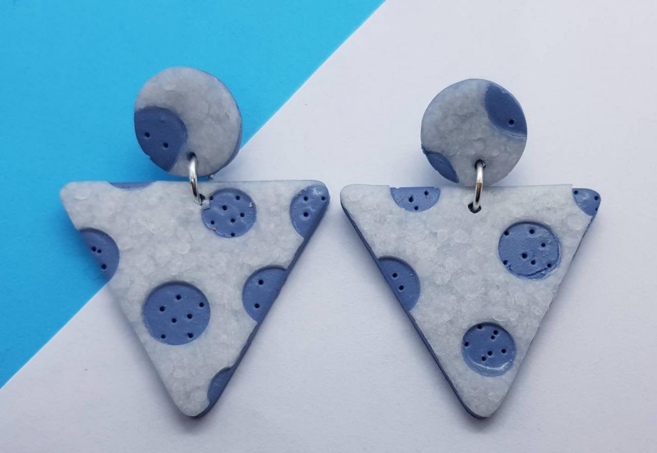 Bluestone Polymerclay Statement Earrings Polymer Clay Triangle Triangolo Orecchini Made In Italy