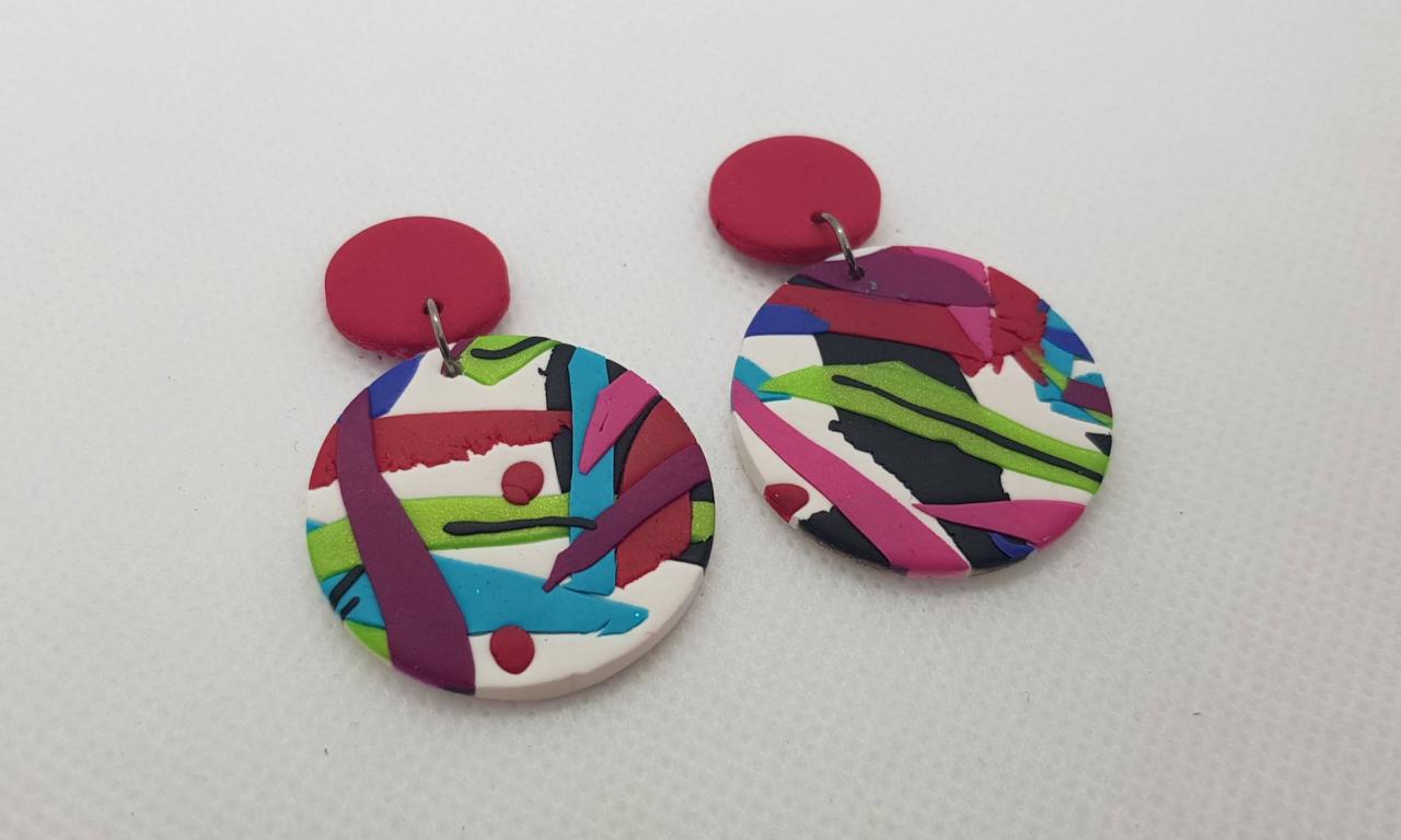 Dangle Retro Polymer Clay 80s Statement Colorful Stripes Earrings Polymerclay Italy Geometric Abstract Anni 80 Italia Orecchini