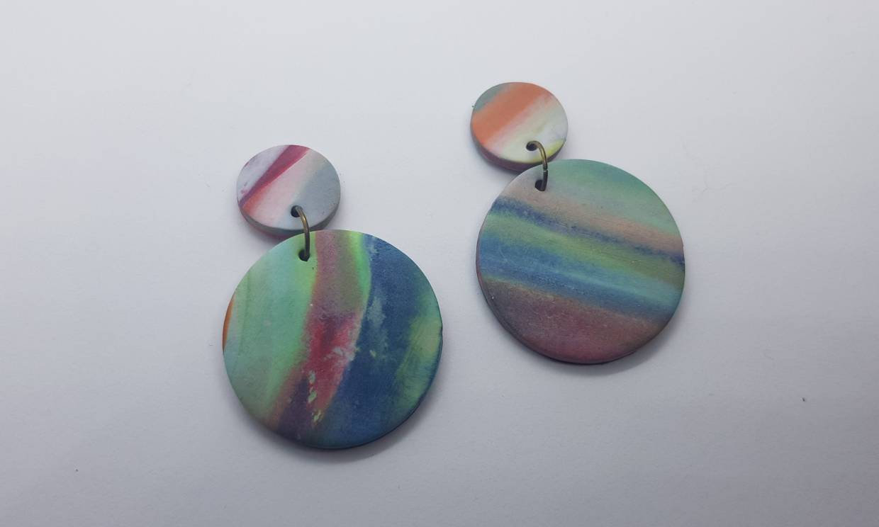 Marble Effect Waves Pattern Statement Polymerclay Earrings Colorful Green Polymer Clay Orecchini Anni Vintage Rotondo Marmo Effetto Onda