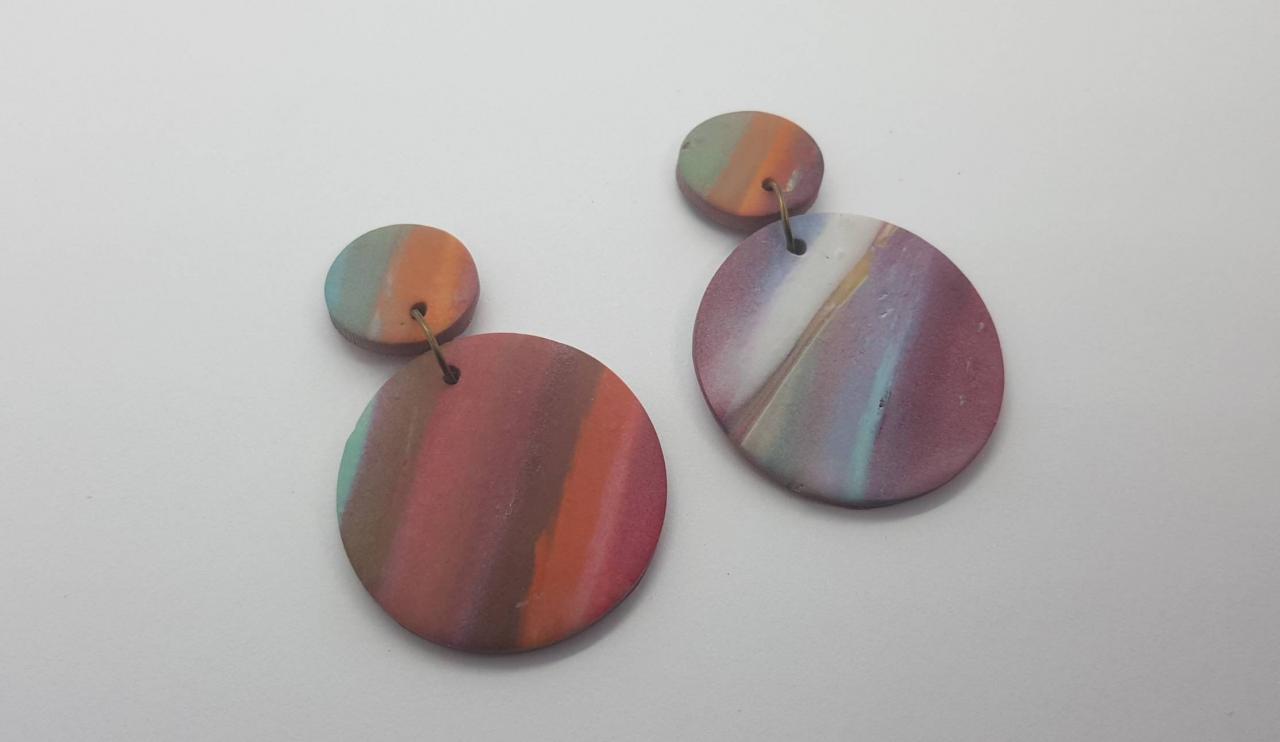 Marble Effect Waves Pattern Statement Polymerclay Earrings Colorful Polymer Clay Orecchini Anni Vintage Rotondo Marmo Effetto Onda