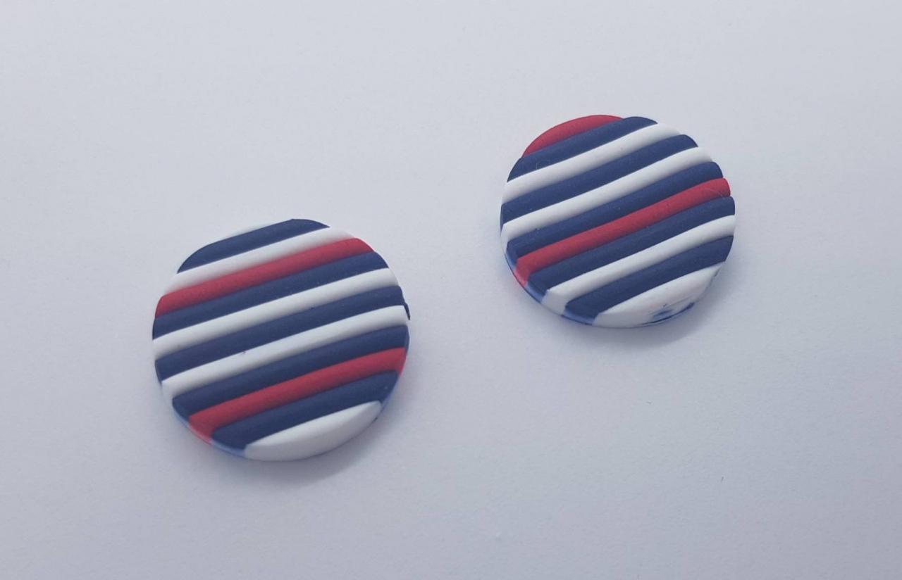 Little Stripes Studs Polymerclay Earrings Red Blu Nautical Polymer Clay Orecchini Fasce Rosso Blu Nautica