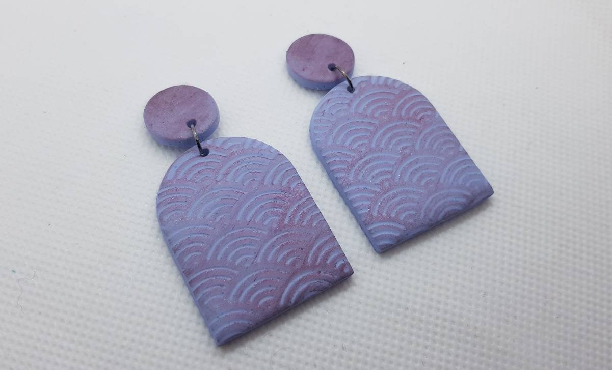 Iridescent Lilac Statement Earrings Polymer Clay Orecchini Lilla Viola 80s Iridescente