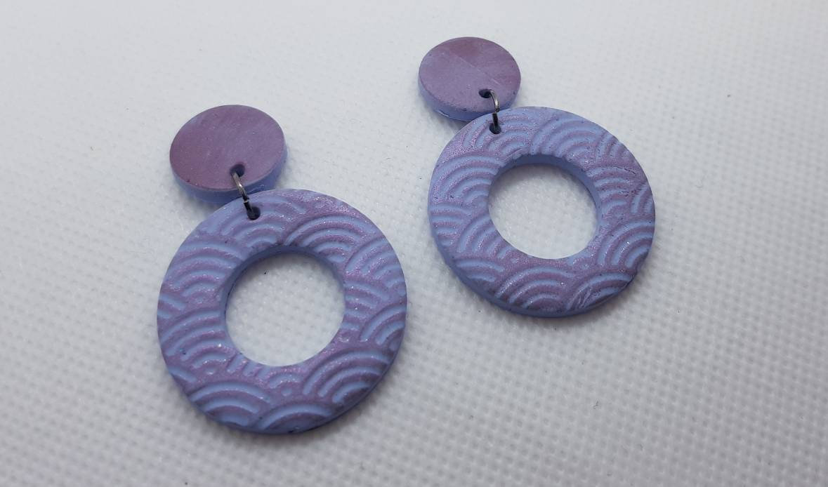 Iridescent Lilac Statement Earrings Polymer Clay Orecchini Lilla Viola 80s Iridescente Cerchi Hoops