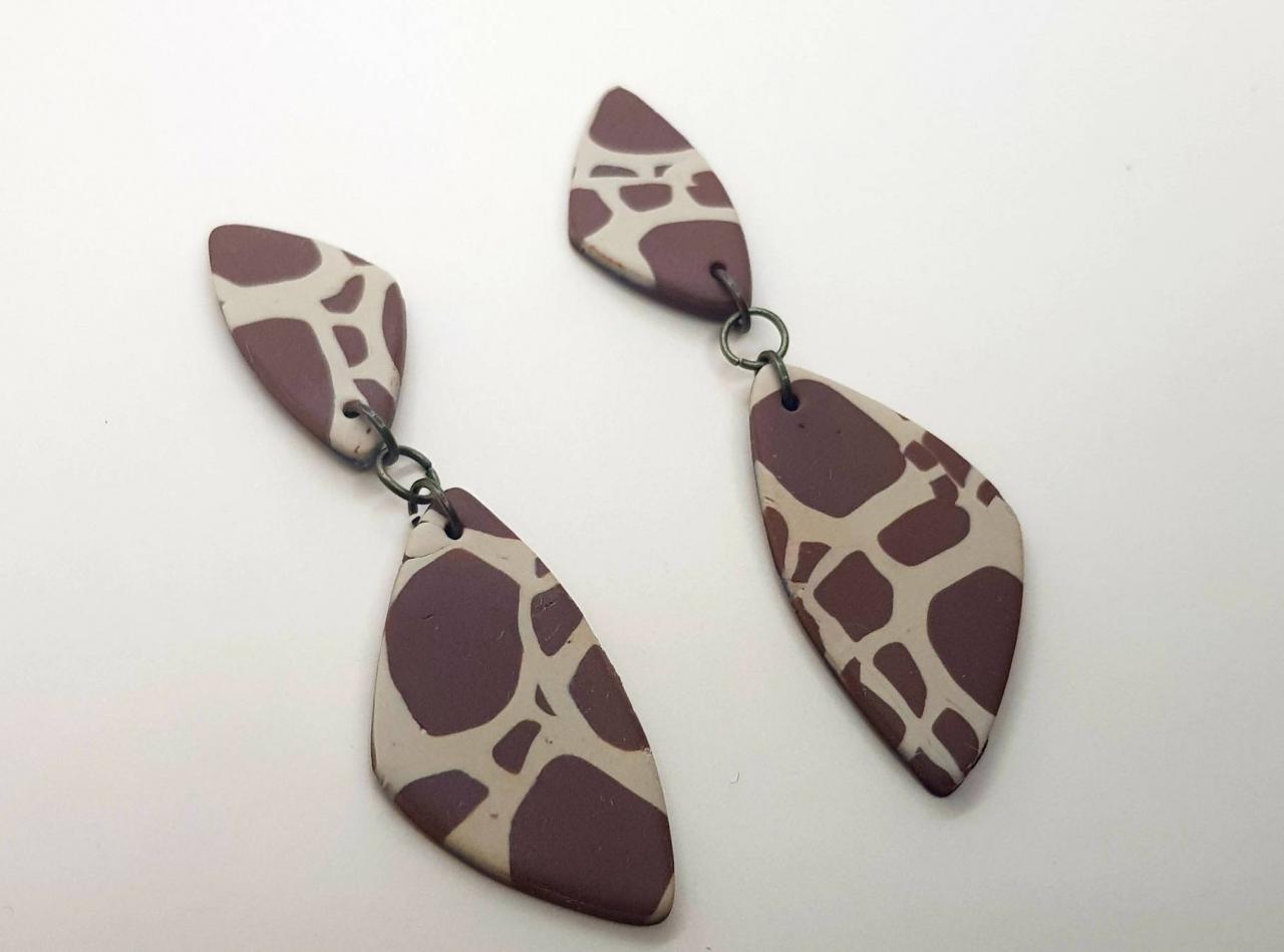 Big Brown Polymerclay Statement Earrings Polymer Clay Orecchini Giraffe Animal Print