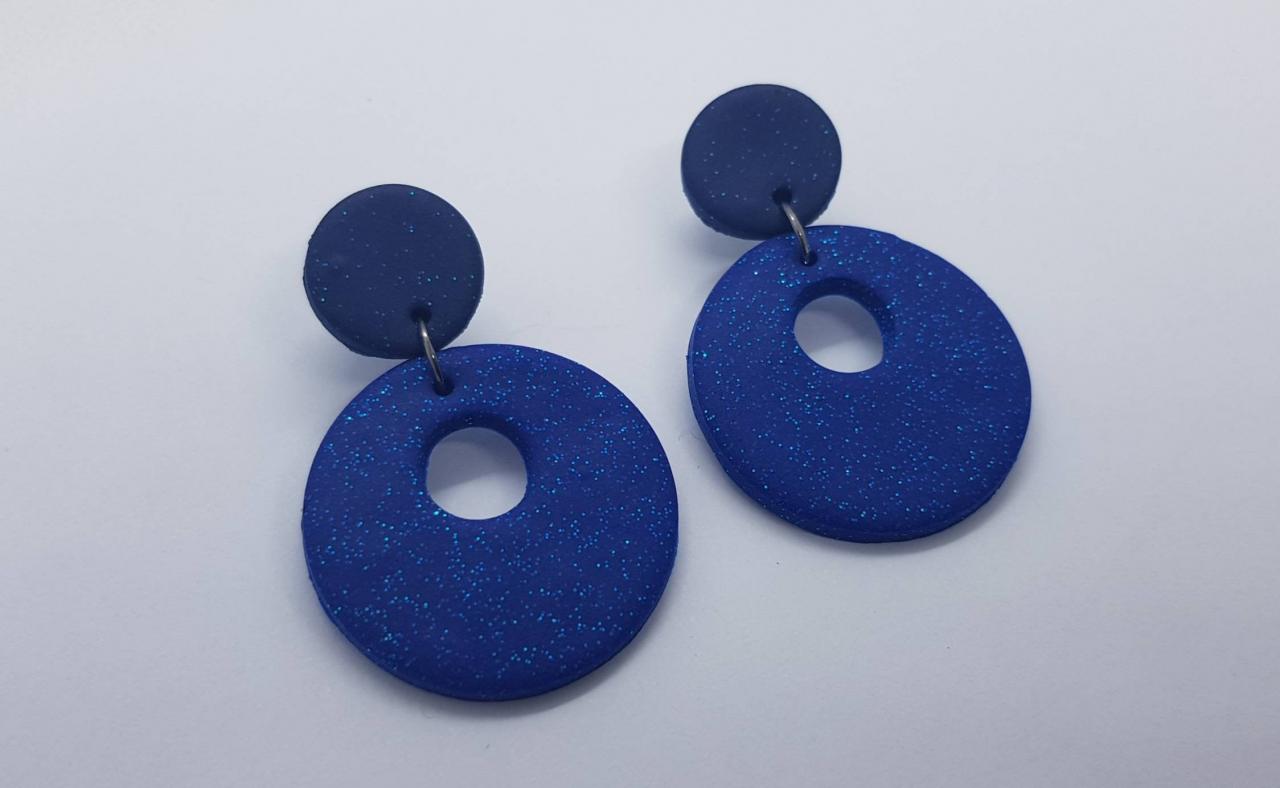 Style 6- Dangle Polymer Clay Style Earrings Orecchini Blu Sparkling