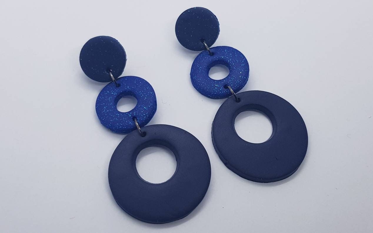Dangle Polymer Clay Style Earrings Orecchini Blu Sparkling