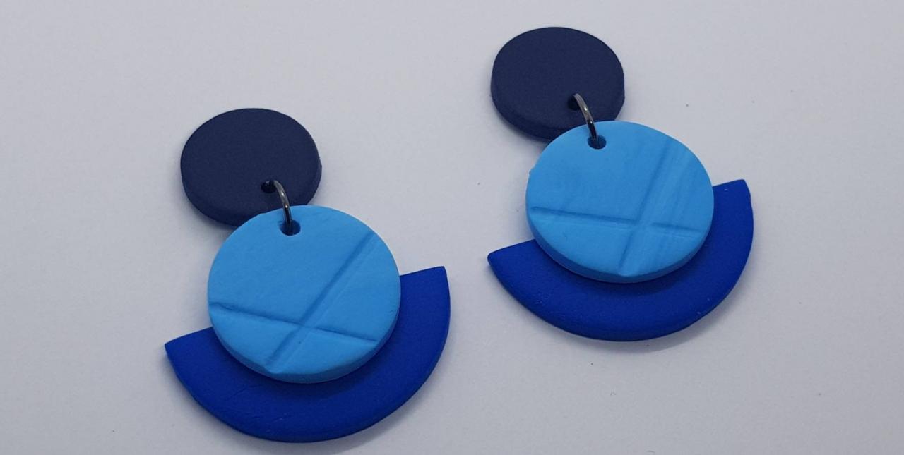 Blue Turquoise Polymerclay Statement Earrings Polymer Clay Orecchini Round Dangle